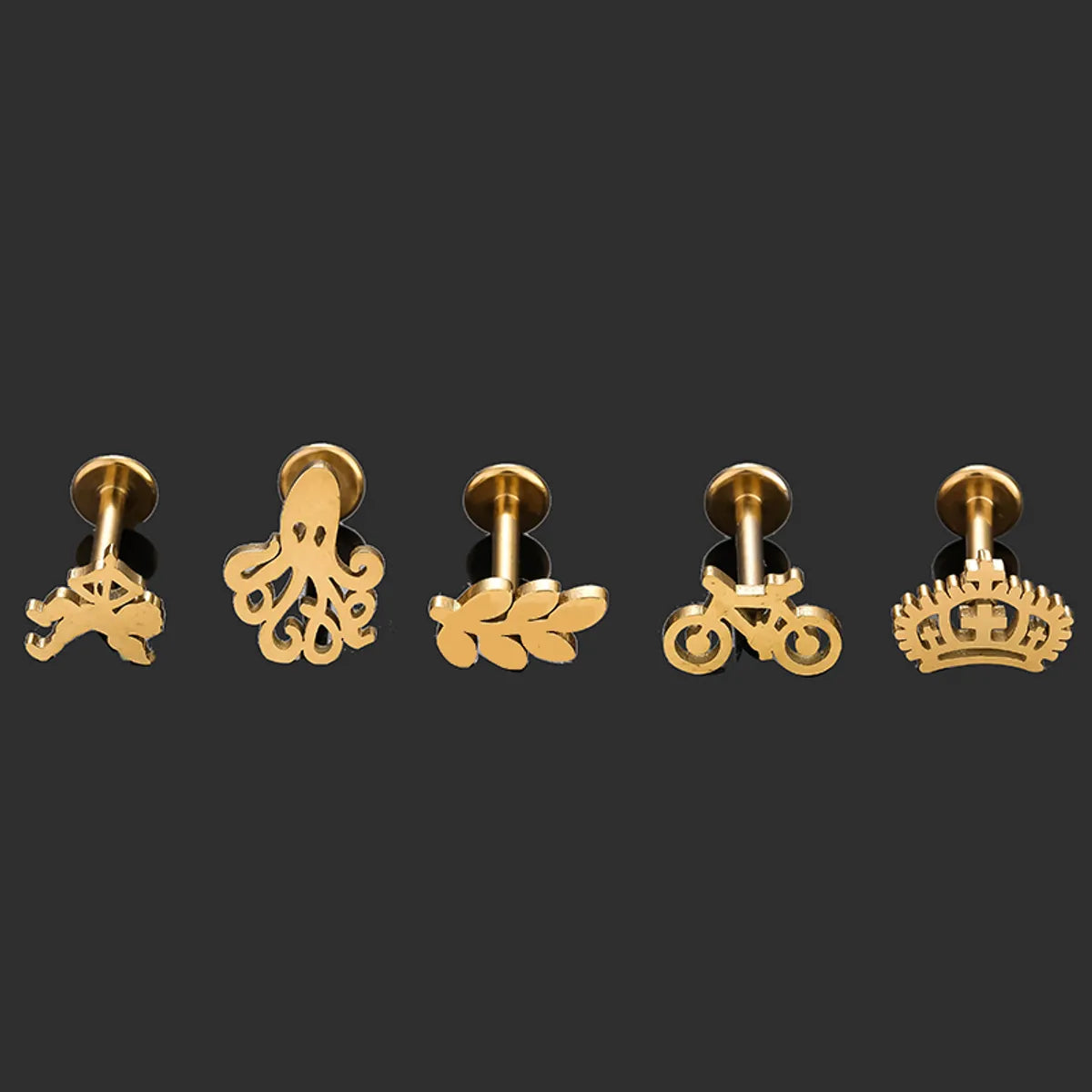 1 Piece Lip Rings Simple Style Classic Style Crown Bicycle 316L Stainless Steel  Polishing Flowers Hollow Out 18K Gold Plated Lip Rings Ear Cartilage Rings & Studs