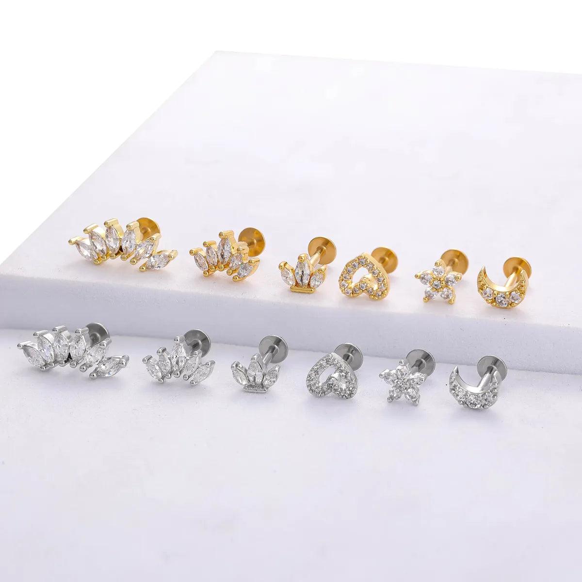 1 Piece Lip Rings Simple Style Classic Style Heart Shape Crown 316 Stainless Steel  Plating Inlay Zircon K Gold Plated Lip Rings Ear Cartilage Rings & Studs