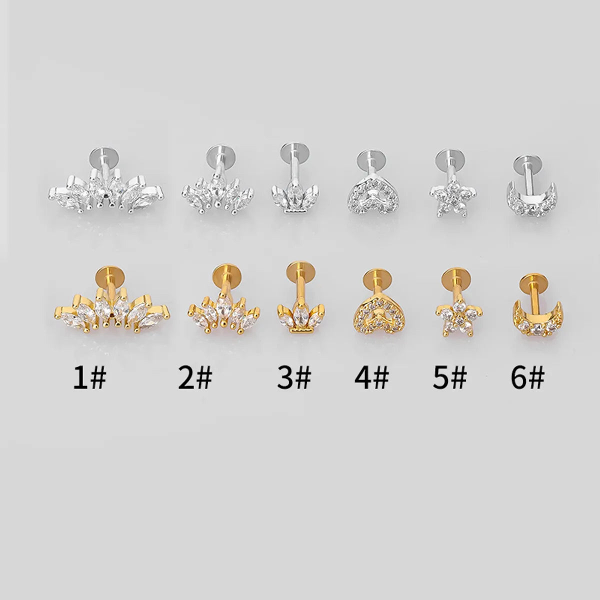 1 Piece Lip Rings Simple Style Classic Style Heart Shape Crown 316 Stainless Steel  Plating Inlay Zircon K Gold Plated Lip Rings Ear Cartilage Rings & Studs