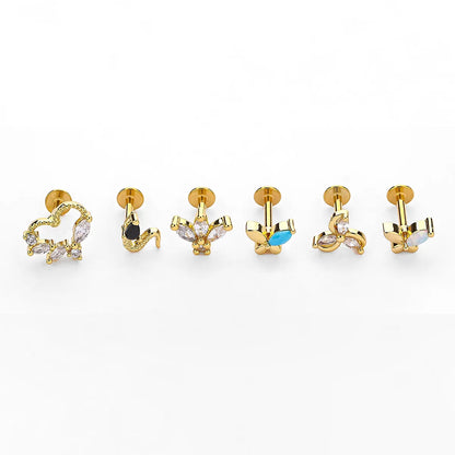 1 Piece Lip Rings Simple Style Crown Snake 316 Stainless Steel  Plating Turquoise Zircon Gold Plated Lip Rings