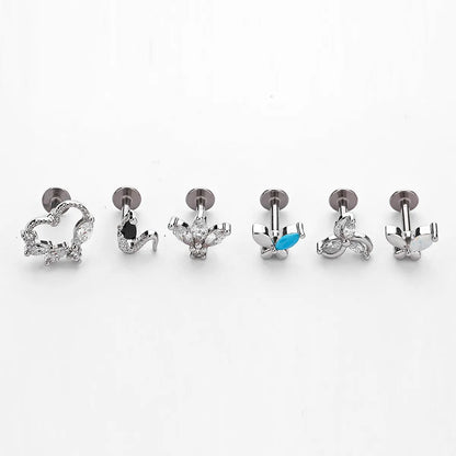 1 Piece Lip Rings Simple Style Crown Snake 316 Stainless Steel  Plating Turquoise Zircon Gold Plated Lip Rings