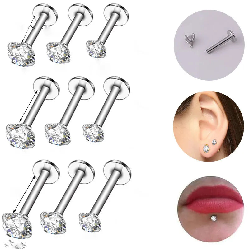 1 Piece Lip Rings Simple Style Geometric Pure Titanium Inlay Zircon