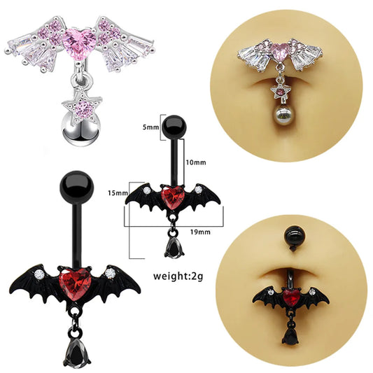 1 Piece Lip Rings Simple Style Shiny Heart Shape Wings 316 Stainless Steel  Alloy Inlay Rhinestones Glass White Gold Plated