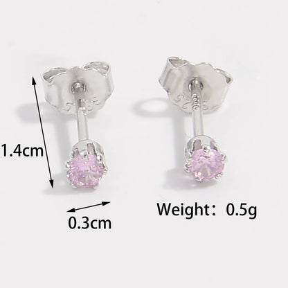 1 Piece Luxurious Romantic Solid Color Plating Inlay Sterling Silver Zircon White Gold Plated Ear Studs