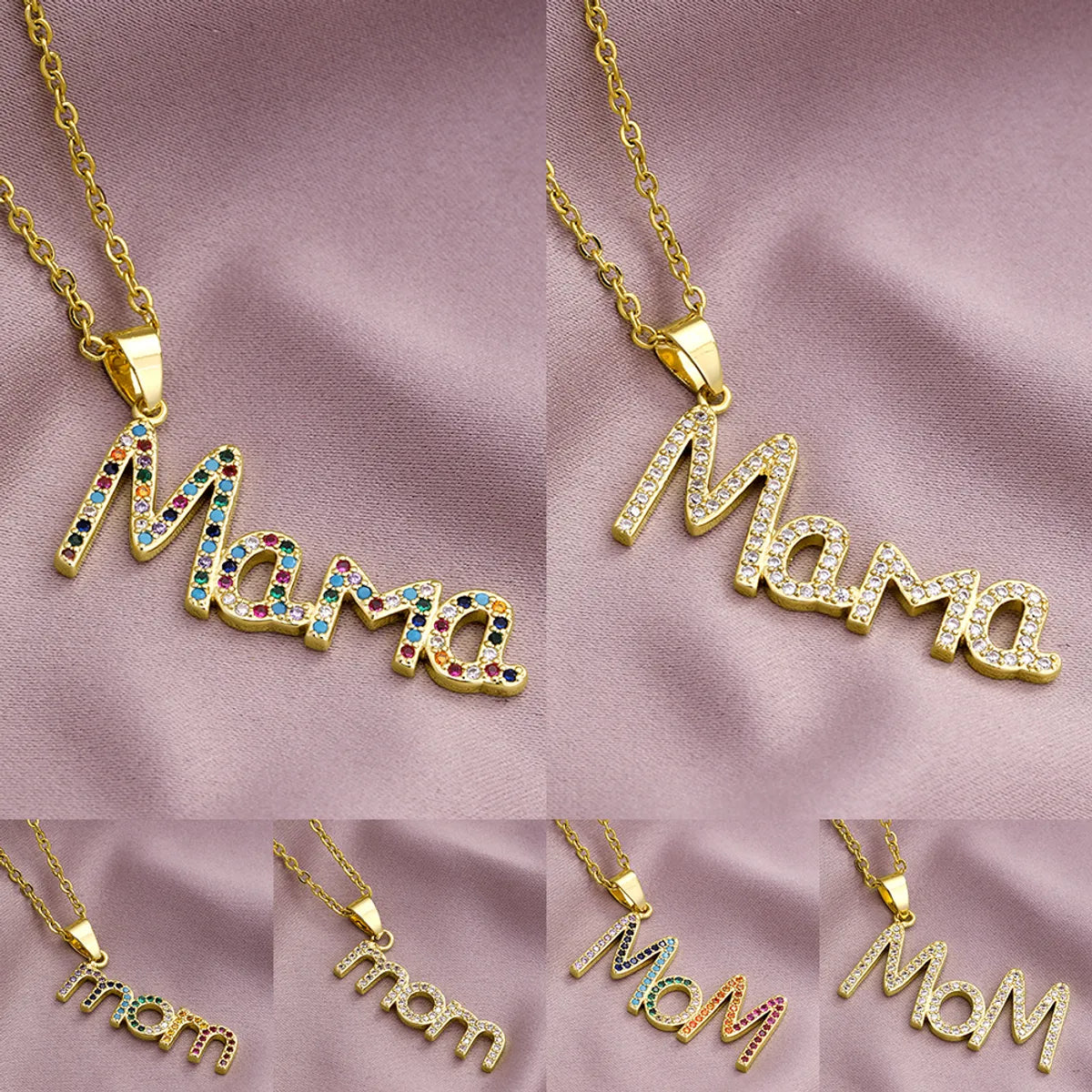 304 Stainless Steel Copper MAMA Simple Style Plating Inlay Letter Zircon Pendant Necklace