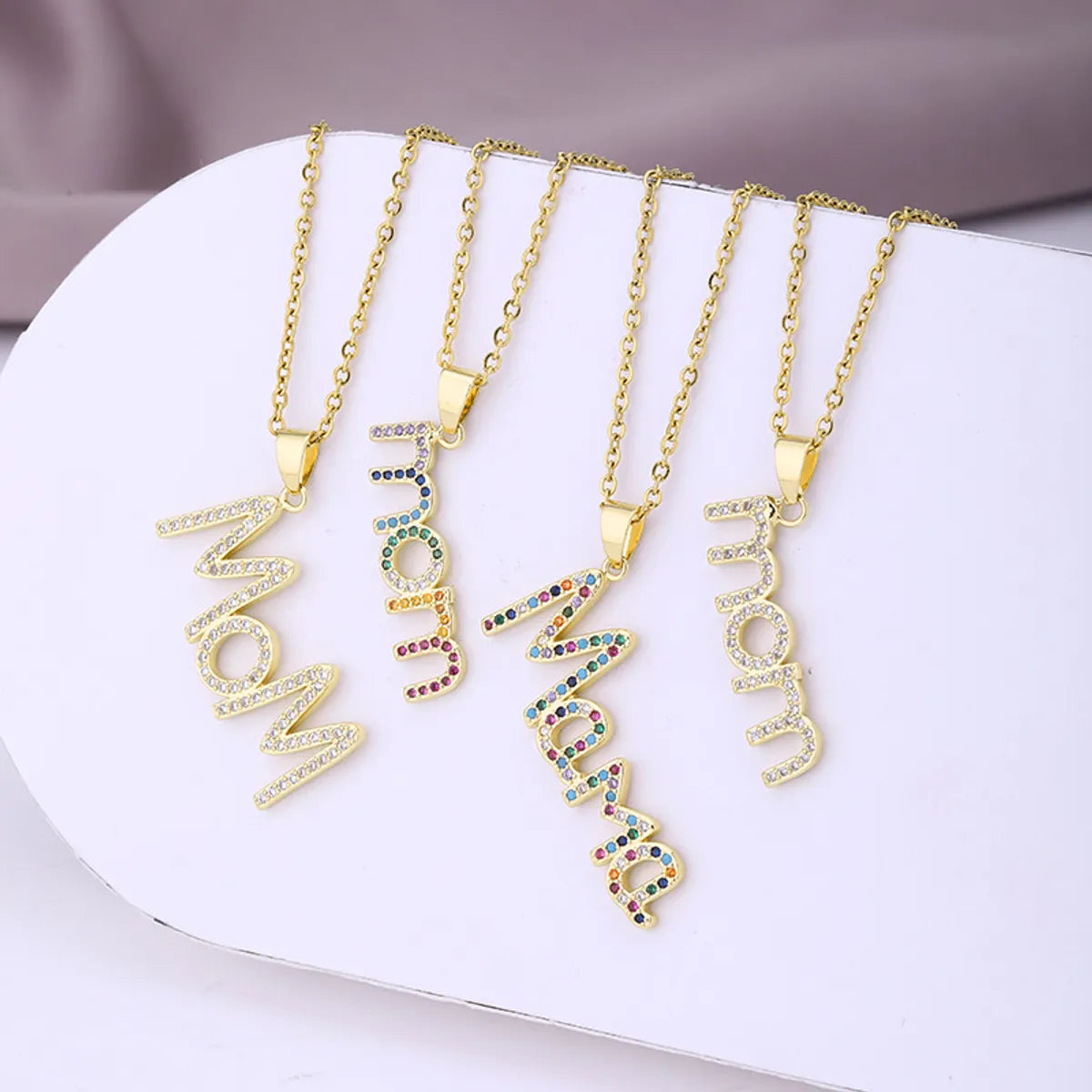 304 Stainless Steel Copper MAMA Simple Style Plating Inlay Letter Zircon Pendant Necklace