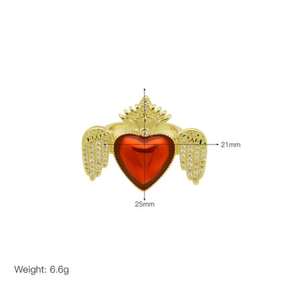 1 Piece Modern Style Classic Style Heart Shape Inlay Copper Shell Zircon Open Rings