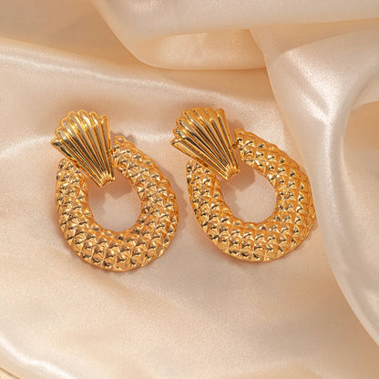 1 Piece Modern Style Korean Style Round Oval Plating 304 Stainless Steel 14K Gold Plated Drop Earrings