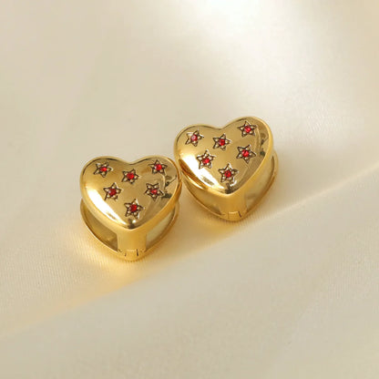 1 Piece Modern Style Simple Style Commute Round Star Heart Shape Plating Inlay 304 Stainless Steel Zircon 18K Gold Plated Earrings