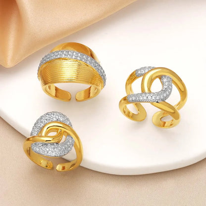 1 Piece Modern Style Simple Style Cross Geometric Inlay Copper Zircon 18K Gold Plated Open Rings