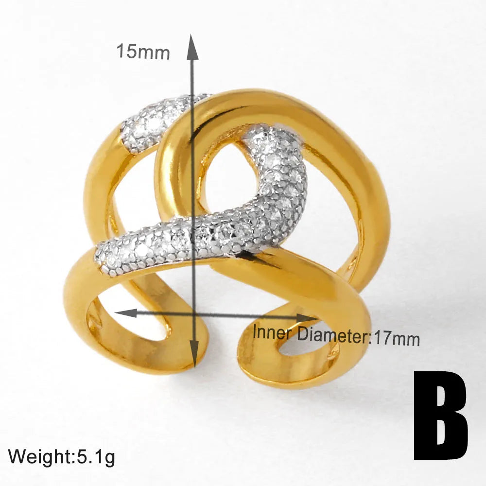 1 Piece Modern Style Simple Style Cross Geometric Inlay Copper Zircon 18K Gold Plated Open Rings