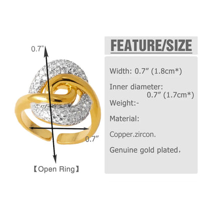 1 Piece Modern Style Simple Style Cross Geometric Inlay Copper Zircon 18K Gold Plated Open Rings