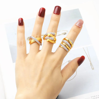 1 Piece Modern Style Simple Style Cross Inlay Copper Zircon 18K Gold Plated Open Rings