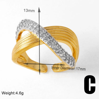 1 Piece Modern Style Simple Style Cross Inlay Copper Zircon 18K Gold Plated Open Rings