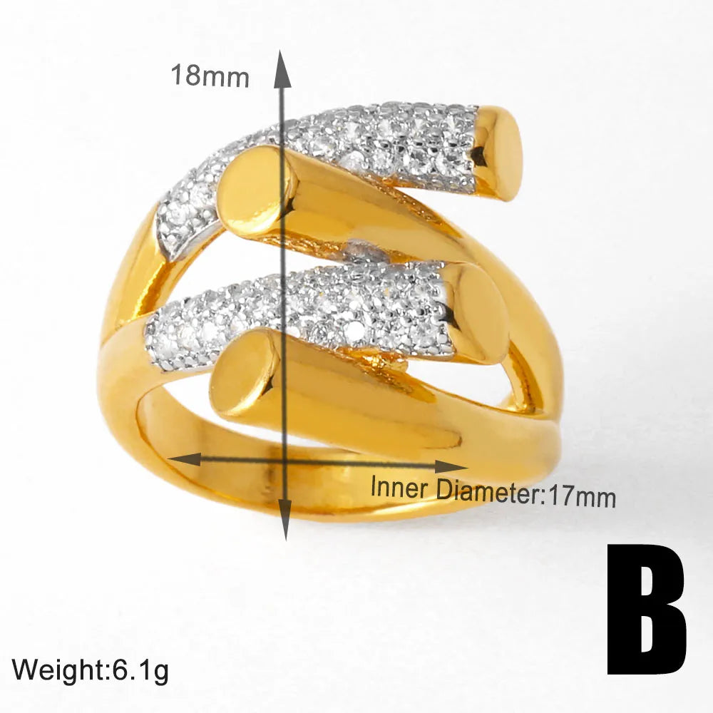 1 Piece Modern Style Simple Style Cross Inlay Copper Zircon 18K Gold Plated Open Rings