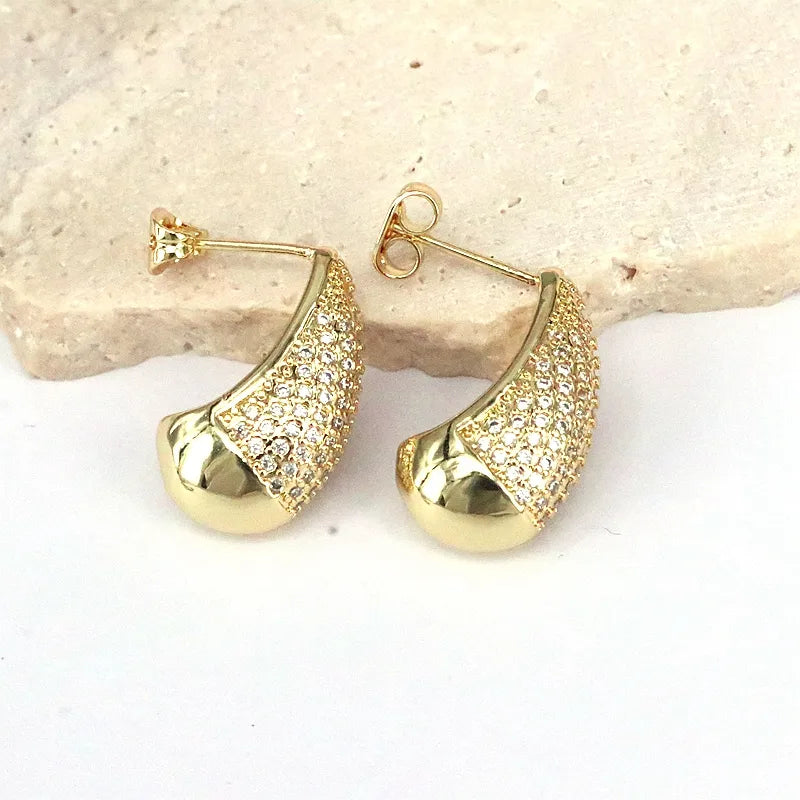 1 Piece Modern Style Simple Style Water Droplets Plating Inlay Copper Zircon 18k Gold Plated Silver Plated Ear Studs