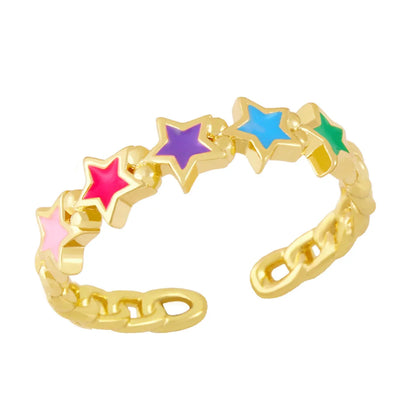 1 Piece Modern Style Star Copper Enamel Open Ring