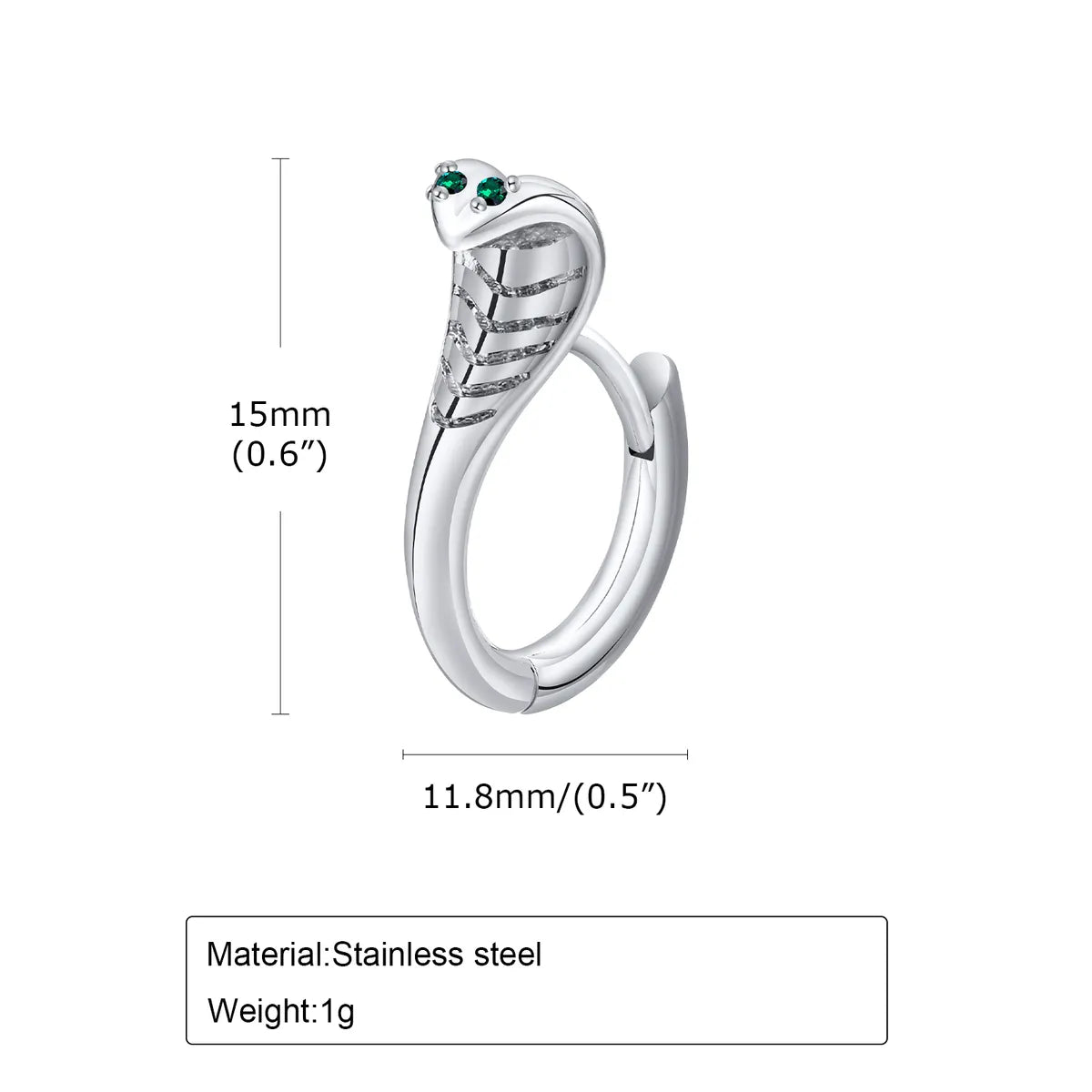 1 Piece Modern Style Streetwear Snake Inlay Stainless Steel Zircon Earrings