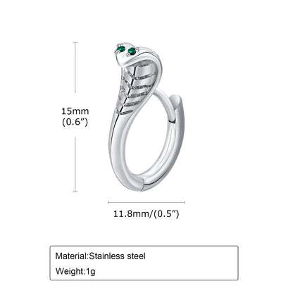 1 Piece Modern Style Streetwear Snake Inlay Stainless Steel Zircon Earrings