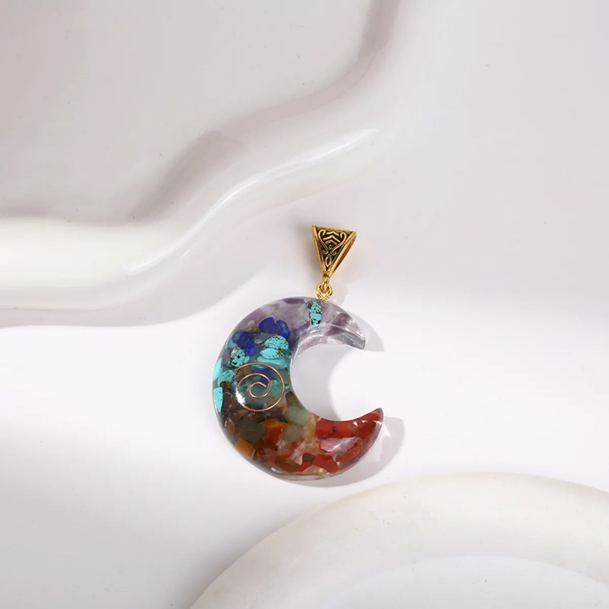 1 Piece Natural Stone Resin Hexagram Moon Life Tree Pendant