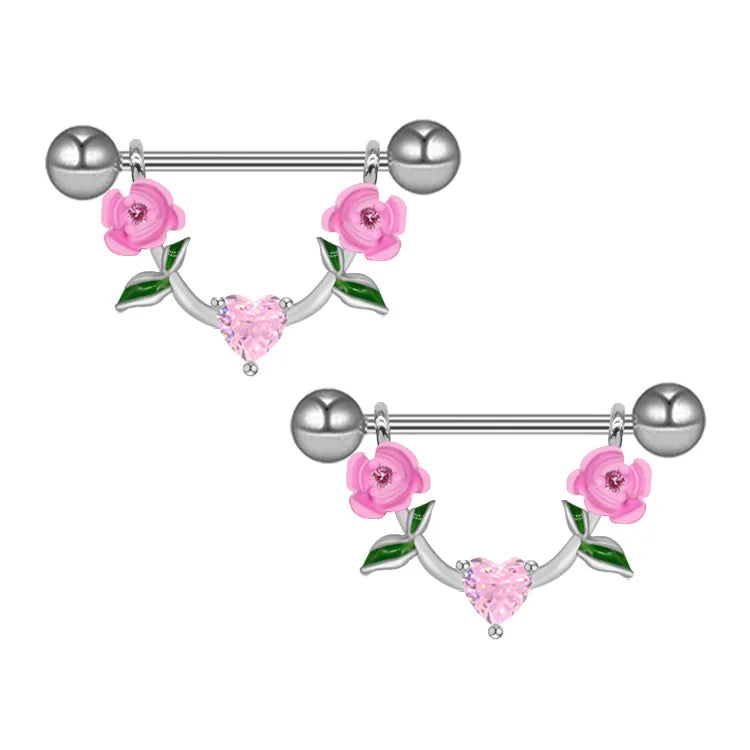 1 Piece Nipple Rings & Studs IG Style Shiny Heart Shape Flower 316 Stainless Steel  Alloy Titanium Steel Epoxy Chain Inlay Resin Rhinestones Glass White Gold Plated Gold Plated