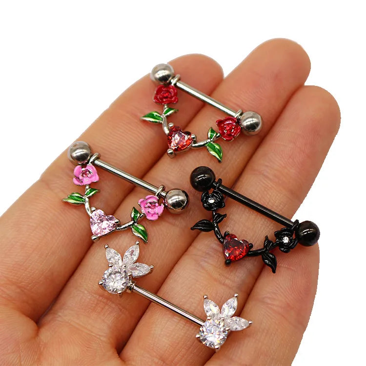 1 Piece Nipple Rings & Studs IG Style Shiny Heart Shape Flower 316 Stainless Steel  Alloy Titanium Steel Epoxy Chain Inlay Resin Rhinestones Glass White Gold Plated Gold Plated