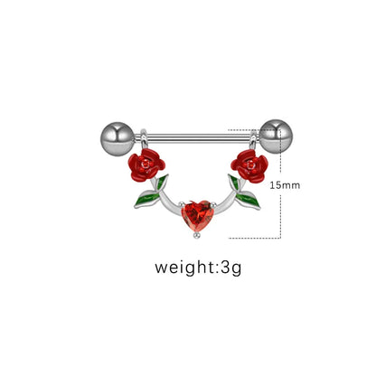 1 Piece Nipple Rings & Studs IG Style Shiny Heart Shape Flower 316 Stainless Steel  Alloy Titanium Steel Epoxy Chain Inlay Resin Rhinestones Glass White Gold Plated Gold Plated