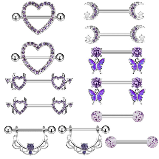 1 Piece Nipple Rings & Studs Simple Style Classic Style Moon Heart Shape Butterfly 316 Stainless Steel  Alloy Plating Inlay Rhinestones Glass White Gold Plated