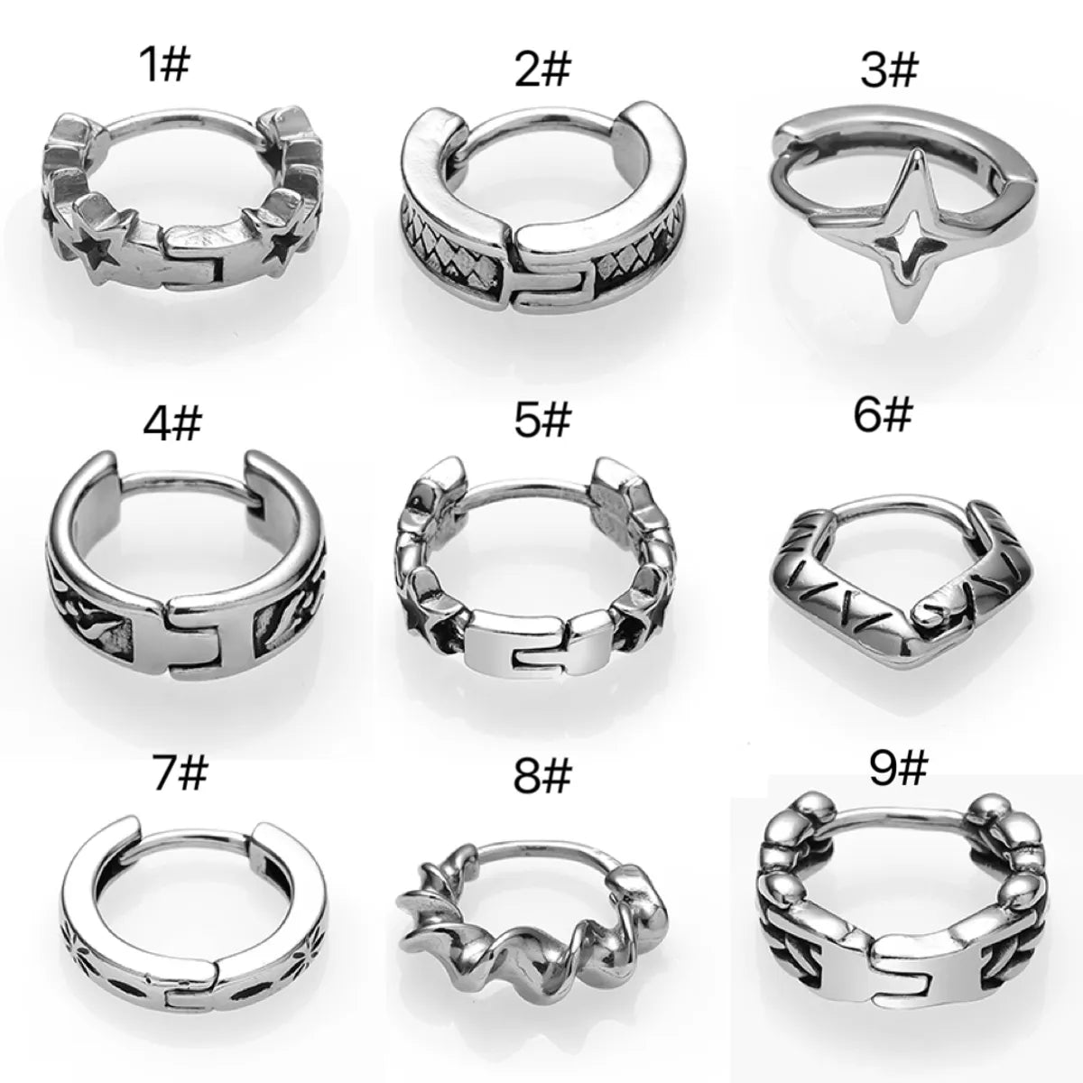 1 Piece Nordic Style Gothic Hip-Hop Round Star Polishing 316L Stainless Steel  Earrings