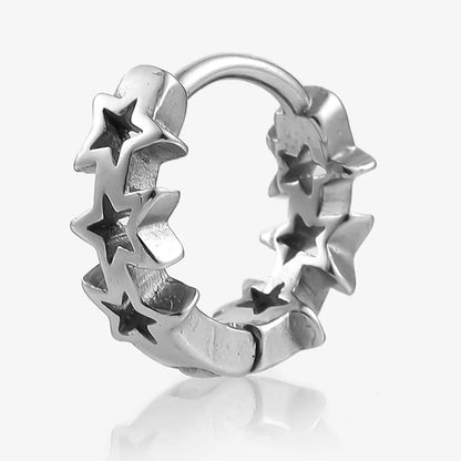 1 Piece Nordic Style Gothic Hip-Hop Round Star Polishing 316L Stainless Steel  Earrings