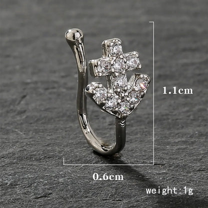 1 Piece Nose Rings & Studs Basic Simple Style Moon Heart Shape Butterfly Copper Inlay Zircon Nose Ring Nose Rings & Studs