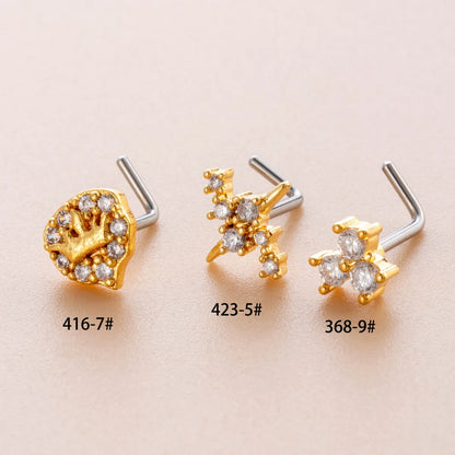 1 Piece Nose Rings & Studs Casual French Style Korean Style Crown 316L Stainless Steel  Copper Inlay Zircon Nose Rings & Studs