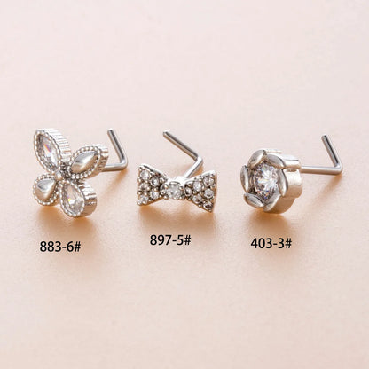 1 Piece Nose Rings & Studs Casual French Style Korean Style Flower Bow Knot 316L Stainless Steel  Copper Inlay Zircon Nose Rings & Studs