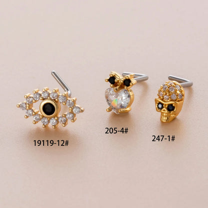 1 Piece Nose Rings & Studs Casual French Style Korean Style Owl Eye Skull 316L Stainless Steel  Copper Inlay Zircon Nose Rings & Studs