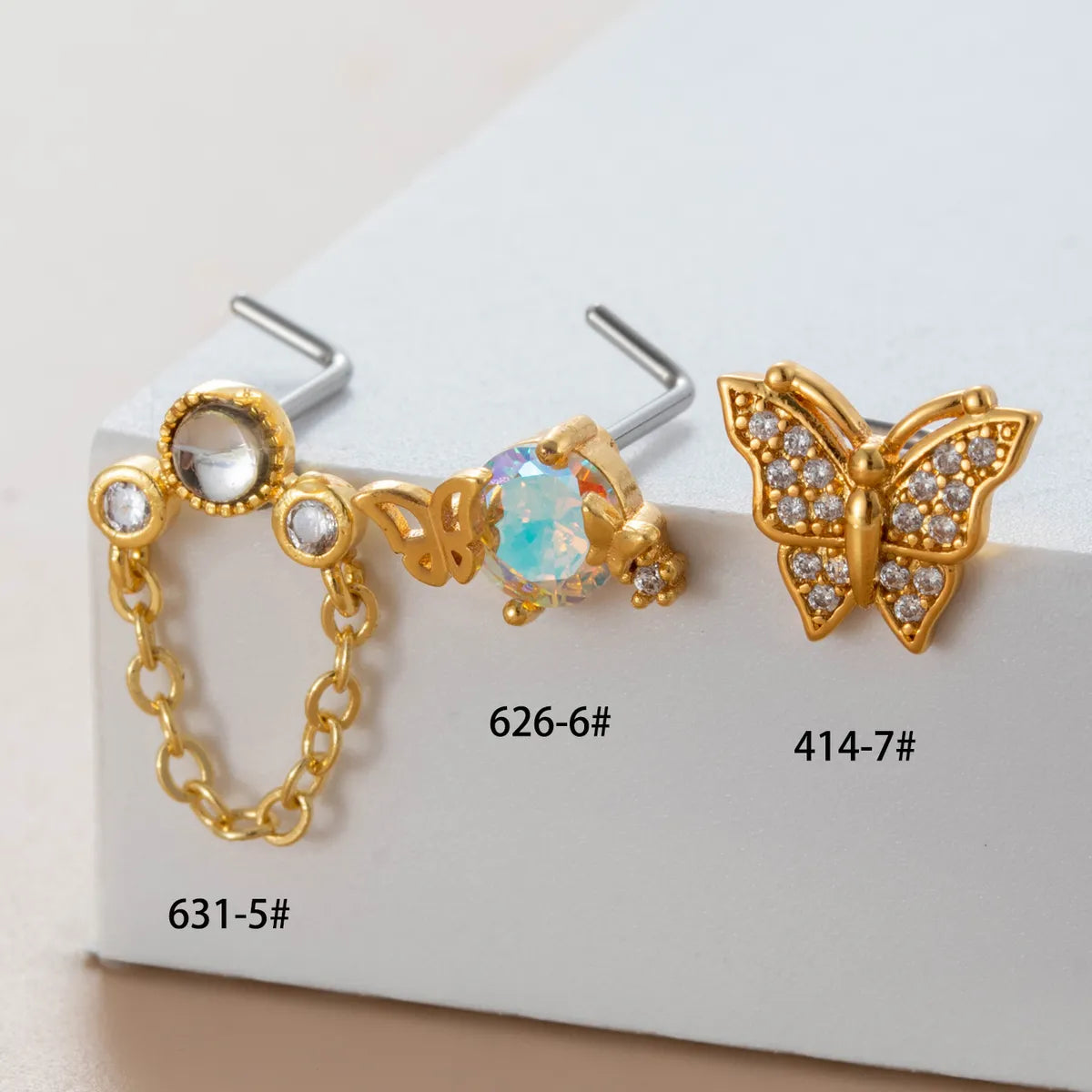 1 Piece Nose Rings & Studs Casual French Style Korean Style Round Butterfly 316L Stainless Steel  Copper Inlay Zircon Nose Rings & Studs