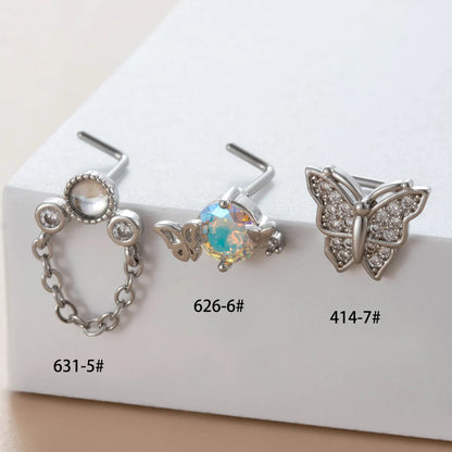 1 Piece Nose Rings & Studs Casual French Style Korean Style Round Butterfly 316L Stainless Steel  Copper Inlay Zircon Nose Rings & Studs