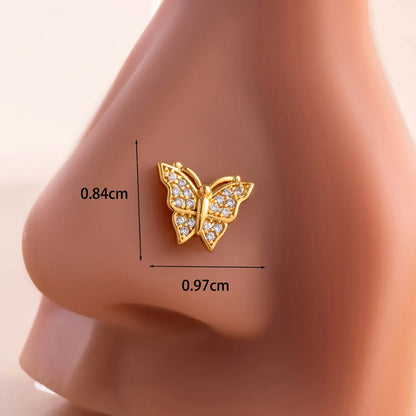 1 Piece Nose Rings & Studs Casual French Style Korean Style Round Butterfly 316L Stainless Steel  Copper Inlay Zircon Nose Rings & Studs