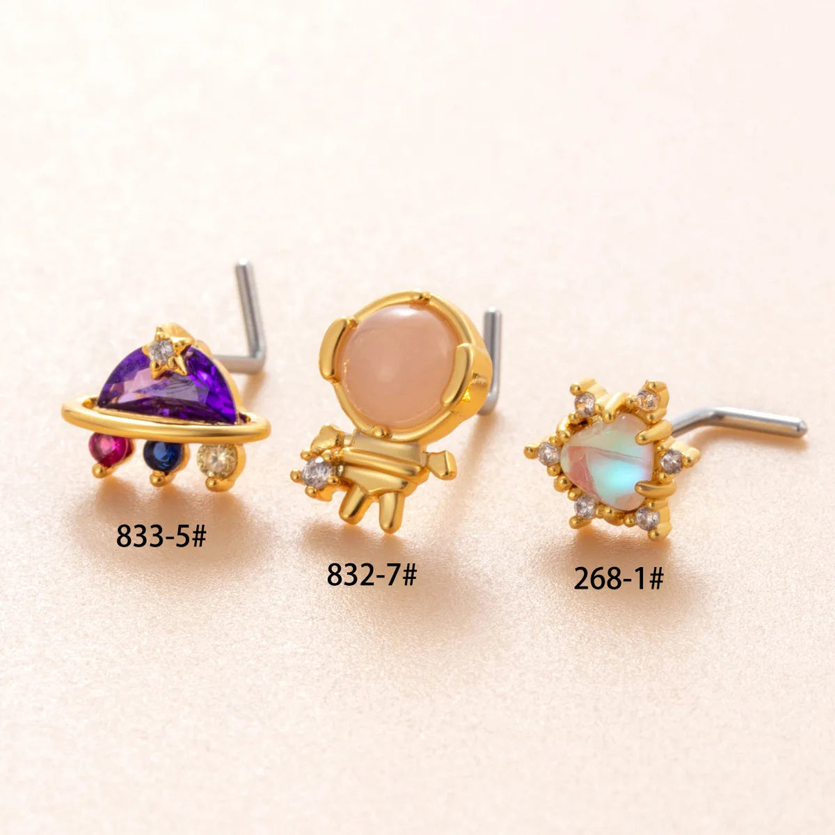 1 Piece Nose Rings & Studs Casual French Style Korean Style Spacecraft Astronaut 316L Stainless Steel  Copper Inlay Zircon Nose Rings & Studs