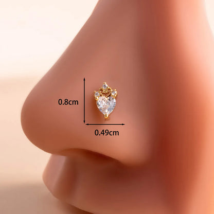 1 Piece Nose Rings & Studs Casual French Style Korean Style Water Droplets Heart Shape Flower 316L Stainless Steel  Copper Inlay Zircon Nose Rings & Studs