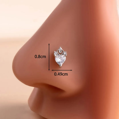 1 Piece Nose Rings & Studs Casual French Style Korean Style Water Droplets Heart Shape Flower 316L Stainless Steel  Copper Inlay Zircon Nose Rings & Studs