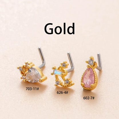 1 Piece Nose Rings & Studs Casual French Style Korean Style Water Droplets Heart Shape Flower 316L Stainless Steel  Copper Inlay Zircon Nose Rings & Studs