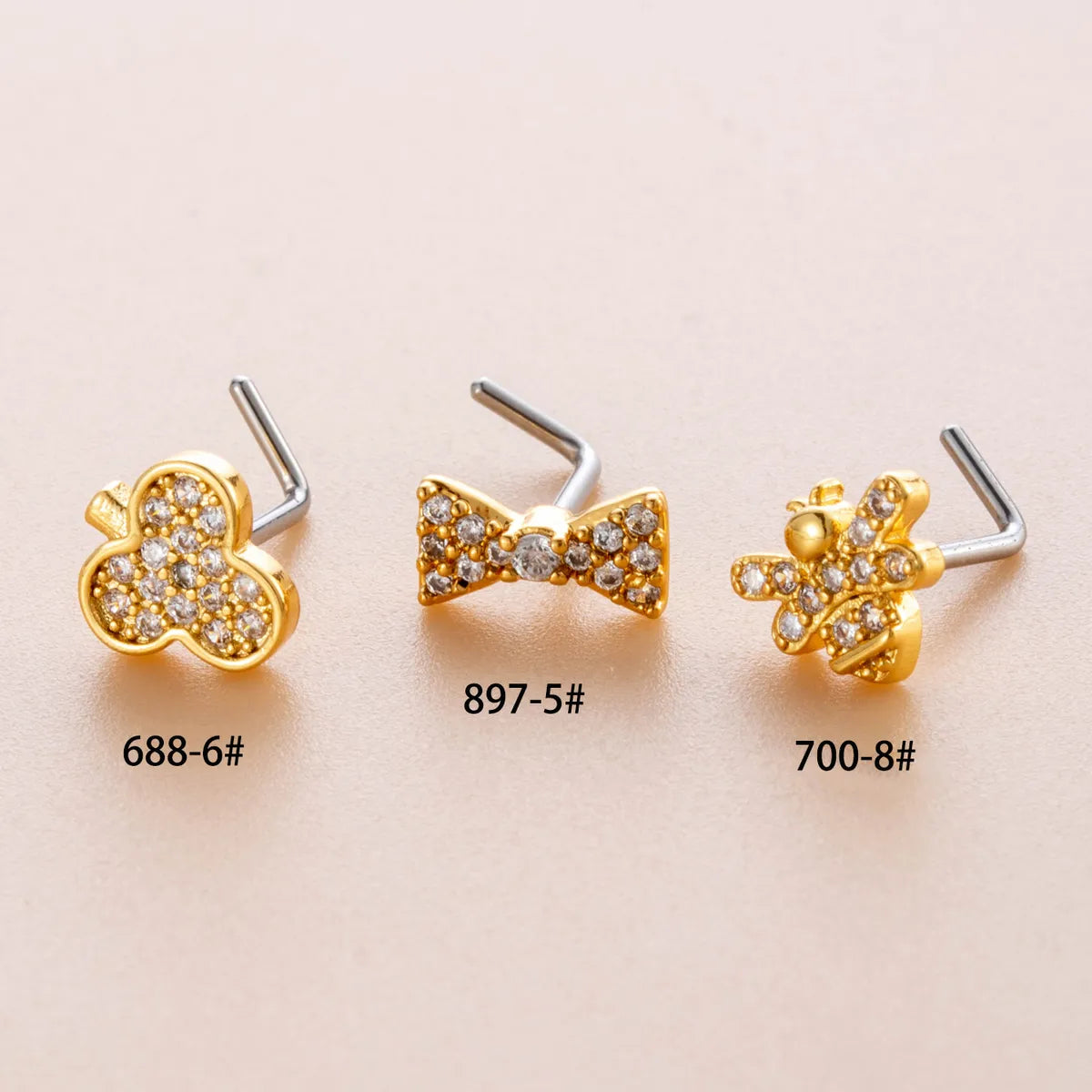 1 Piece Nose Rings & Studs Casual French Style Sweet Bow Knot 316L Stainless Steel  Copper Inlay Zircon Nose Rings & Studs