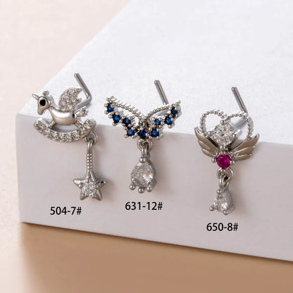 1 Piece Nose Rings & Studs Casual French Style Water Droplets Heart Shape  316L Stainless Steel  Copper Inlay Zircon Nose Rings & Studs