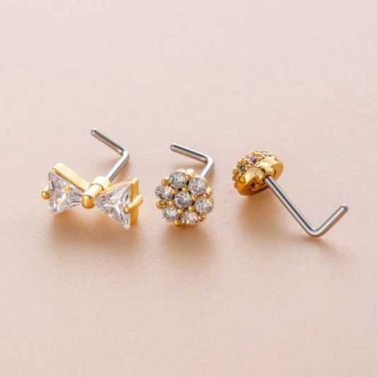 1 Piece Nose Rings & Studs Casual Simple Style Bow Knot 316L Stainless Steel  Copper Inlay Zircon Nose Rings & Studs