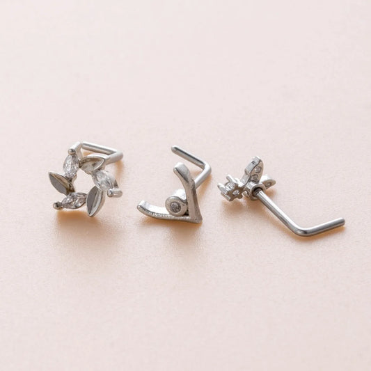 1 Piece Nose Rings & Studs Casual Simple Style Butterfly Antlers 316L Stainless Steel  Copper Inlay Zircon Nose Rings & Studs