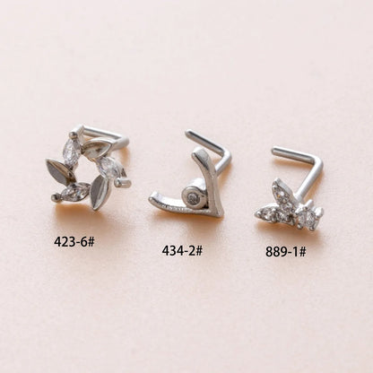 1 Piece Nose Rings & Studs Casual Simple Style Butterfly Antlers 316L Stainless Steel  Copper Inlay Zircon Nose Rings & Studs