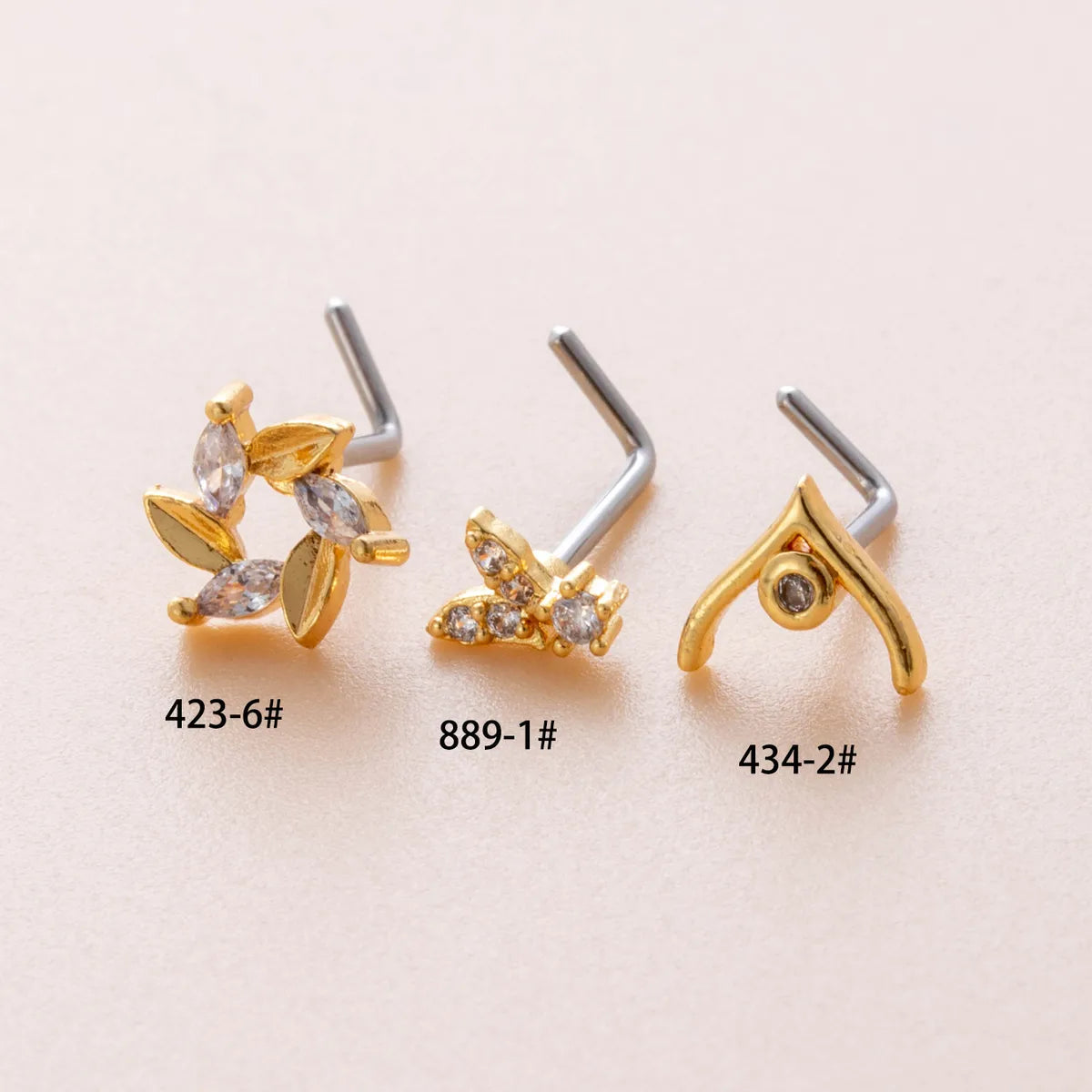 1 Piece Nose Rings & Studs Casual Simple Style Butterfly Antlers 316L Stainless Steel  Copper Inlay Zircon Nose Rings & Studs