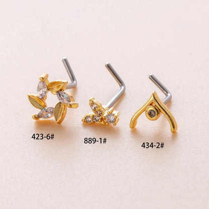 1 Piece Nose Rings & Studs Casual Simple Style Butterfly Antlers 316L Stainless Steel  Copper Inlay Zircon Nose Rings & Studs