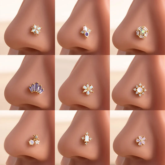 1 Piece Nose Rings & Studs Casual Simple Style Flower 316L Stainless Steel  Copper Inlay Zircon Nose Rings & Studs