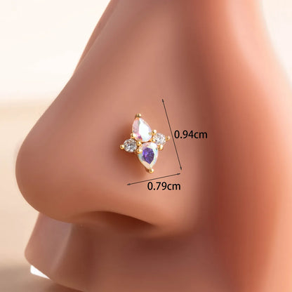 1 Piece Nose Rings & Studs Casual Simple Style Flower 316L Stainless Steel  Copper Inlay Zircon Nose Rings & Studs